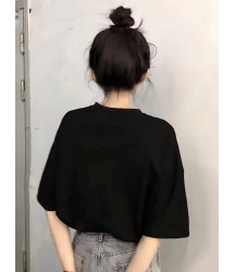 Baskılı Oversize Bisiklet Yaka T-shirt - Siyah