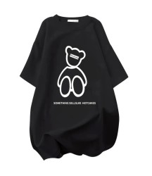 Baskılı Oversize Bisiklet Yaka T-shirt - Siyah
