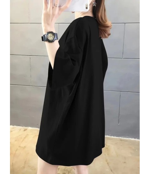 Baskılı Oversize Bisiklet Yaka T-shirt - Siyah