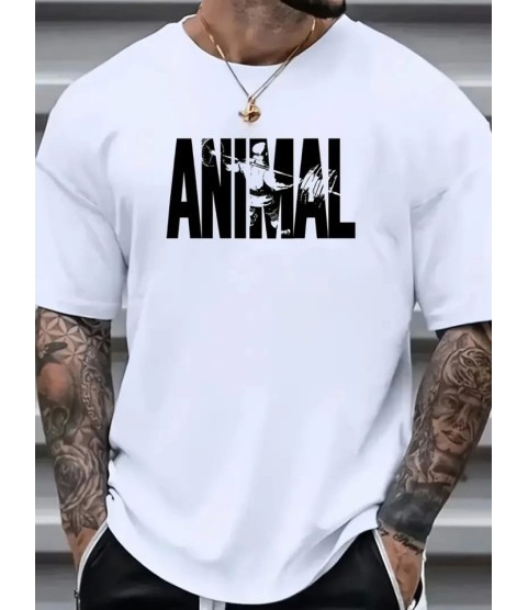 Baskılı Oversize Bisiklet Yaka T-shirt - Beyaz