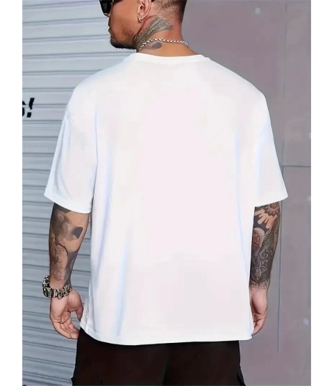 Baskılı Oversize Bisiklet Yaka T-shirt - Beyaz