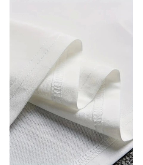 Baskılı Oversize Bisiklet Yaka T-shirt - Beyaz