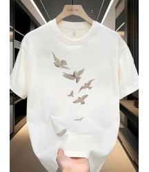 Baskılı Oversize Bisiklet Yaka T-shirt - Beyaz