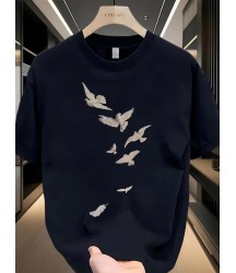 Baskılı Oversize Bisiklet Yaka T-shirt - Beyaz