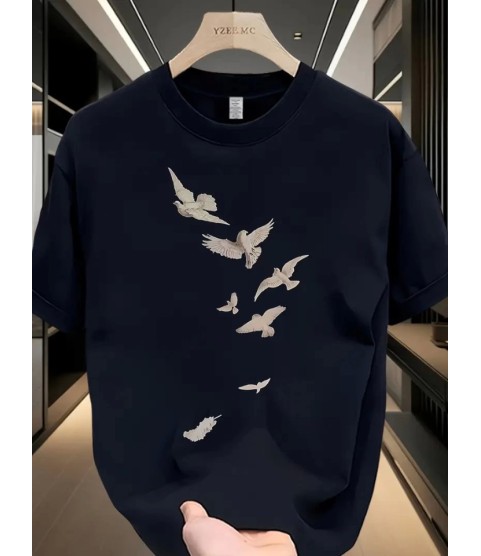 Baskılı Oversize Bisiklet Yaka T-shirt - Beyaz