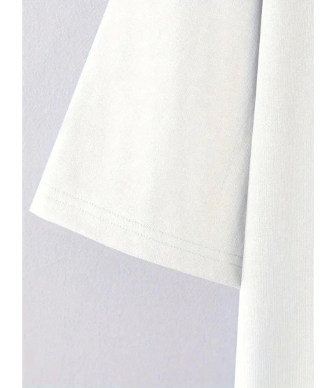 Baskılı Oversize Bisiklet Yaka T-shirt - Beyaz