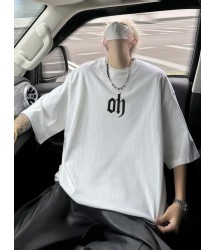 Baskılı Oversize Bisiklet Yaka T-shirt - Beyaz