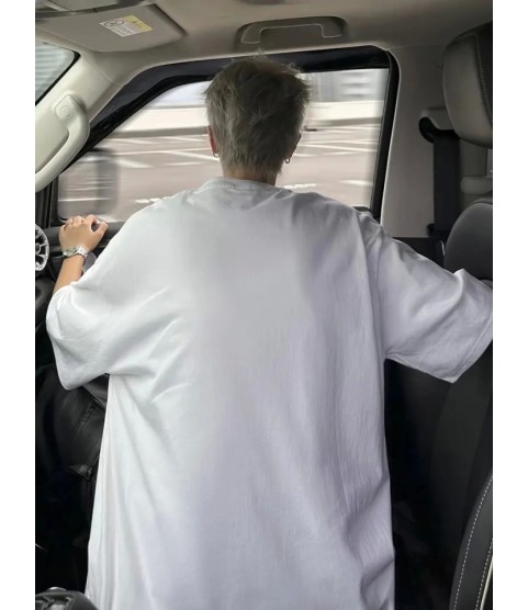 Baskılı Oversize Bisiklet Yaka T-shirt - Beyaz
