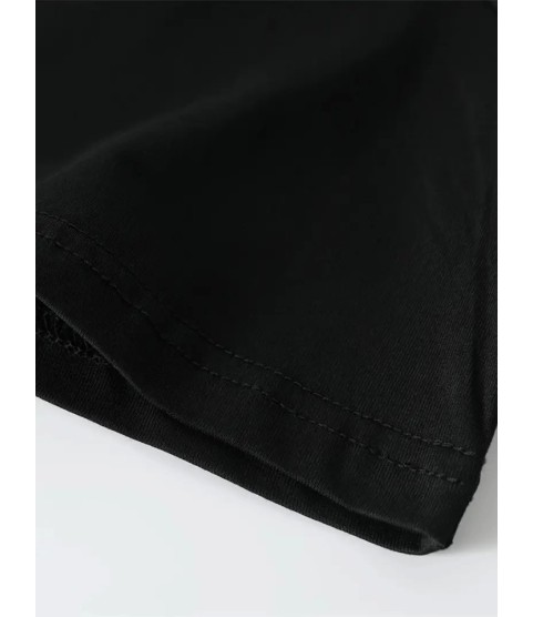 Baskılı Oversize Bisiklet Yaka T-shirt - Siyah