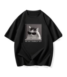 Baskılı Oversize Bisiklet Yaka T-shirt - Siyah