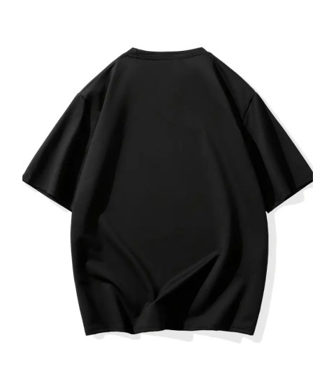 Baskılı Oversize Bisiklet Yaka T-shirt - Siyah
