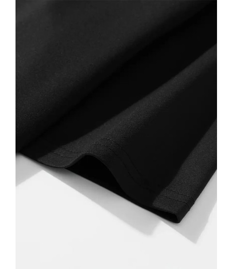 Baskılı Oversize Bisiklet Yaka T-shirt - Siyah
