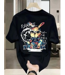 Baskılı Oversize Bisiklet Yaka T-shirt - Siyah