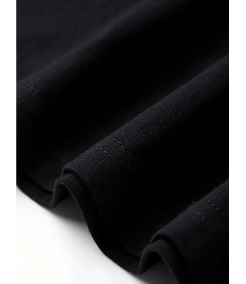 Baskılı Oversize Bisiklet Yaka T-shirt - Siyah