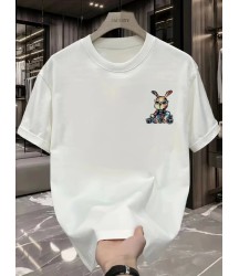 Baskılı Oversize Bisiklet Yaka T-shirt - Beyaz
