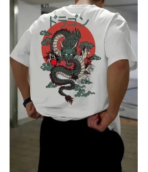 Baskılı Oversize Bisiklet Yaka T-shirt - Beyaz
