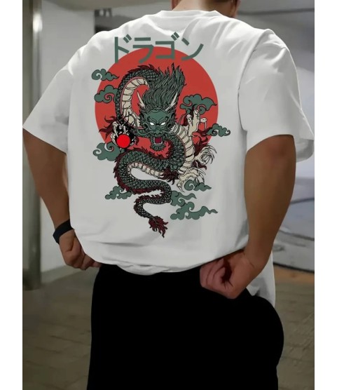 Baskılı Oversize Bisiklet Yaka T-shirt - Beyaz