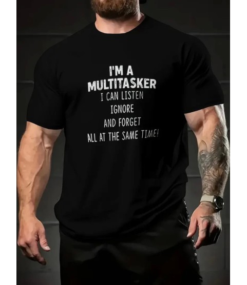 Baskılı Oversize Bisiklet Yaka T-shirt - Siyah