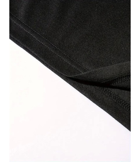 Baskılı Oversize Bisiklet Yaka T-shirt - Siyah