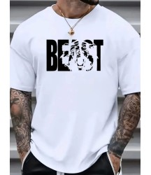 Baskılı Oversize Bisiklet Yaka T-shirt - Beyaz