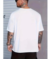 Baskılı Oversize Bisiklet Yaka T-shirt - Beyaz