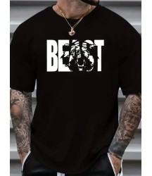 Baskılı Oversize Bisiklet Yaka T-shirt - Siyah