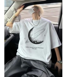 Baskılı Oversize Bisiklet Yaka T-shirt - Beyaz
