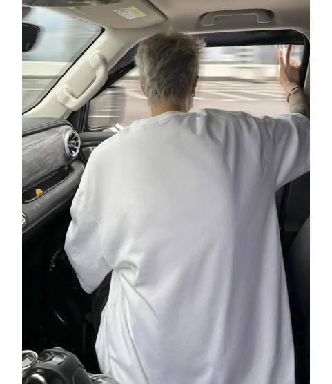 Baskılı Oversize Bisiklet Yaka T-shirt - Beyaz