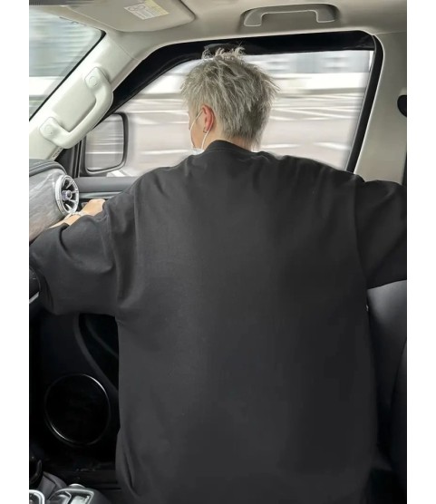 Baskılı Oversize Bisiklet Yaka T-shirt - Siyah