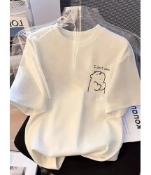Baskılı Oversize Bisiklet Yaka T-shirt - Beyaz
