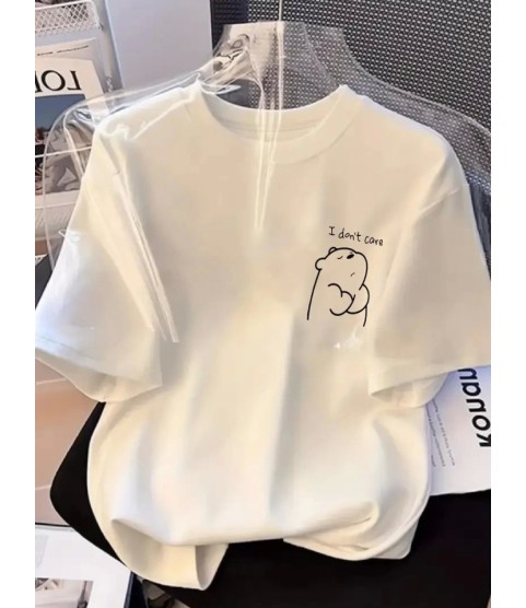 Baskılı Oversize Bisiklet Yaka T-shirt - Beyaz