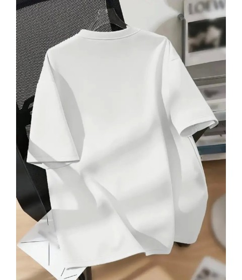 Baskılı Oversize Bisiklet Yaka T-shirt - Beyaz