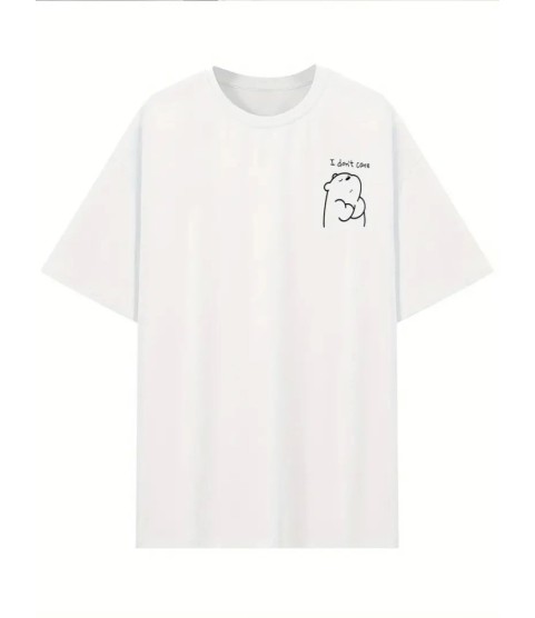 Baskılı Oversize Bisiklet Yaka T-shirt - Beyaz