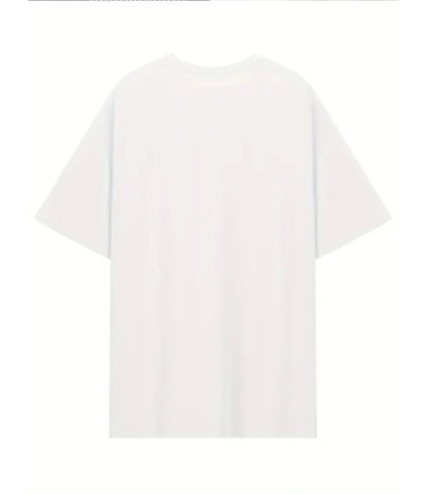 Baskılı Oversize Bisiklet Yaka T-shirt - Beyaz