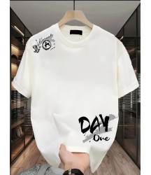 Baskılı Oversize Bisiklet Yaka T-shirt - Beyaz