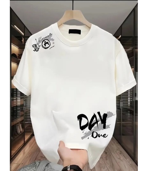 Baskılı Oversize Bisiklet Yaka T-shirt - Beyaz