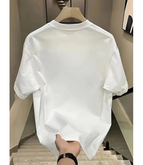 Baskılı Oversize Bisiklet Yaka T-shirt - Beyaz