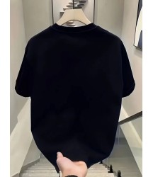 Baskılı Oversize Bisiklet Yaka T-shirt - Siyah