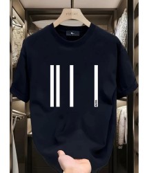 Baskılı Oversize Bisiklet Yaka T-shirt - Siyah