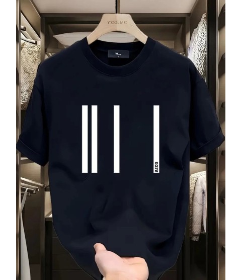 Baskılı Oversize Bisiklet Yaka T-shirt - Siyah