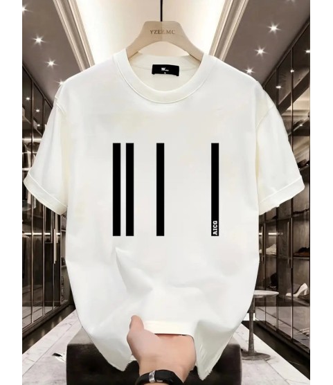 Baskılı Oversize Bisiklet Yaka T-shirt - Beyaz