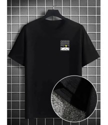 Erkek Dağ Grafikli Tişört, Yaz Için Büyük Beden Rahat T-shirt - Siyah