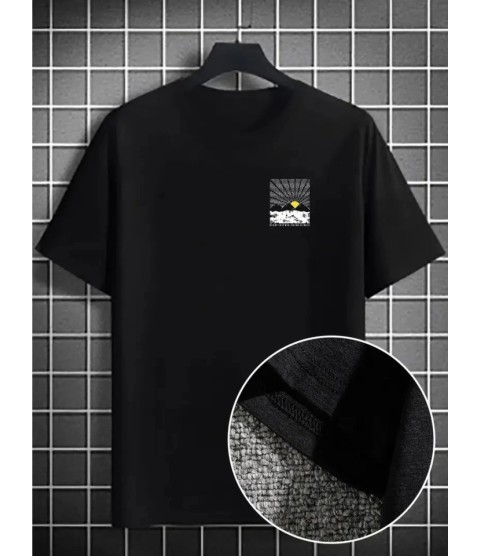 Erkek Dağ Grafikli Tişört, Yaz Için Büyük Beden Rahat T-shirt - Siyah