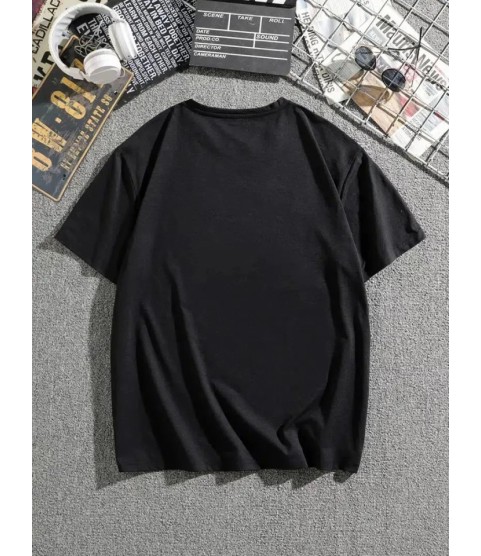 Erkek Dağ Grafikli Tişört, Yaz Için Büyük Beden Rahat T-shirt - Siyah
