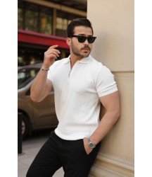 Erkek Fermuarlı Yakalı Kısa Kollu Tshirt