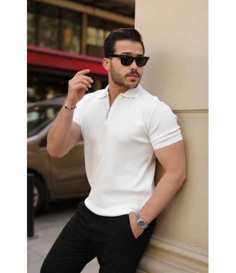 Erkek Fermuarlı Yakalı Kısa Kollu Tshirt