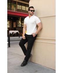 Erkek Fermuarlı Yakalı Kısa Kollu Tshirt