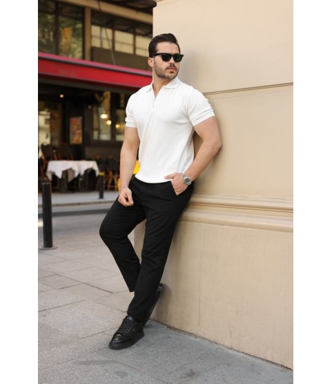 Erkek Fermuarlı Yakalı Kısa Kollu Tshirt
