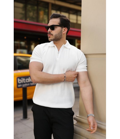 Erkek Fermuarlı Yakalı Kısa Kollu Tshirt