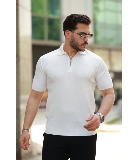 Erkek Fermuarlı Yakalı Kısa Kollu Tshirt